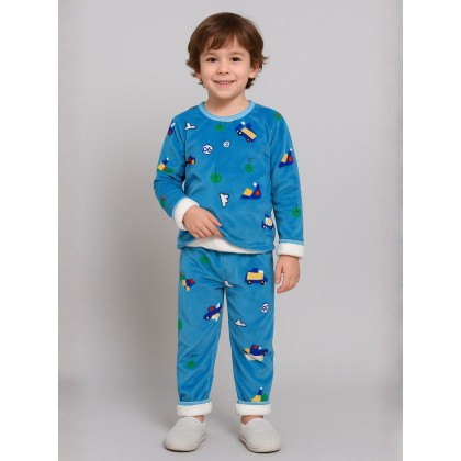 بجامة بأكمام طويلة قطعتين بناتي برسومات لون أزرق
