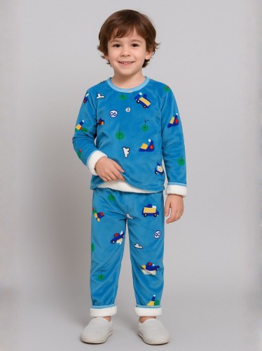 بجامة بأكمام طويلة قطعتين بناتي برسومات لون أزرق