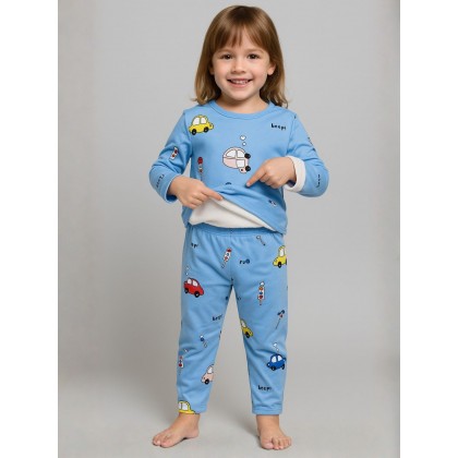 بجامة بأكمام طويلة قطعتين بناتي برسومات لون أزرق فاتح