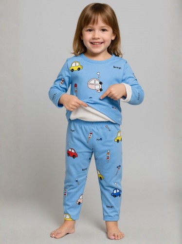 بجامة بأكمام طويلة قطعتين بناتي برسومات لون أزرق فاتح