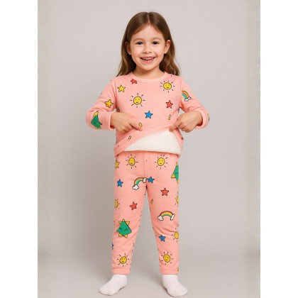 بجامة بأكمام طويلة قطعتين بناتي برسومات لون زهري