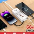 قاعدة شحن 66 واط مع منفذين USB ومنفذين PD مع 2 كيبل مدخل PD - إمكانية شحن أجهزة متعددة في نفس الوقت