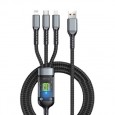 كيبل شحن 3 في 1 -  Lightning و Type C و Micro - مع شاشة LED، بطول 1.2 متر