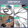 كيبل شحن 3 في 1 -  Lightning و Type C و Micro - مع شاشة LED، بطول 1.2 متر