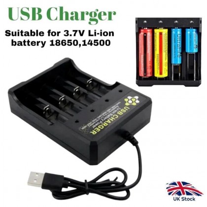 قاعدة شحن بطاريات قابلة للشحن 18650 - يمكن شحن 4 بطاريات في نفس الوقت - بمنفذ USB