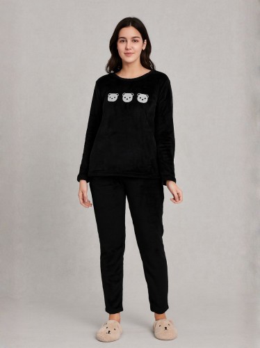 بيجامة فرو للصبايا لون أسود