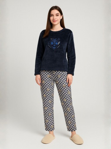 بيجامة فرو للصبايا لون أزرق بترولي