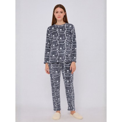 بيجامة فرو للصبايا لون رمادي
