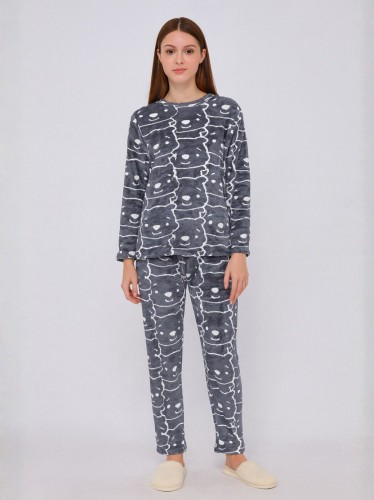 بيجامة فرو للصبايا لون رمادي