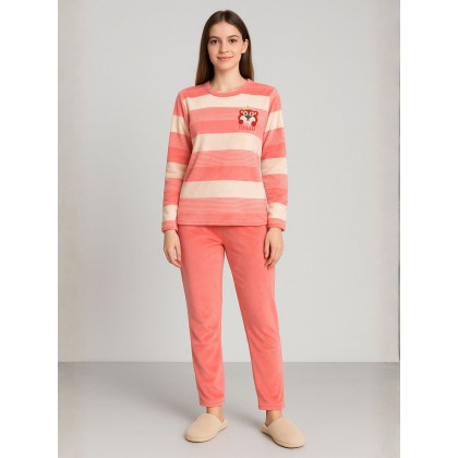 بيجامة فرو للصبايا مخطط لون زهري وأبيض