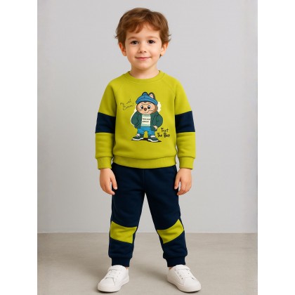 طقم بيجامة قطعتين للأطفال لون أخضر فاتح وكحلي