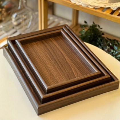 طقم صواني خشب بتصميم مستطيل عدد 3 لون بني