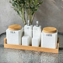 طقم منظمات للشاي والقهوة والسكريات لون أبيض