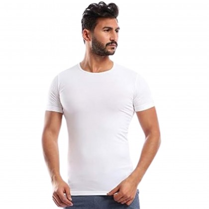 بلوزة نص كم قبة مدورة لون أبيض