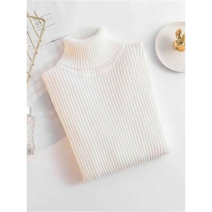 بلوزة جولف شتوية قبة عالية للنساء لون أبيض One Size