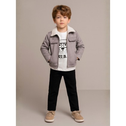 جاكيت ولادي بأزرار وأكمام طويلة للأطفال لون رمادي