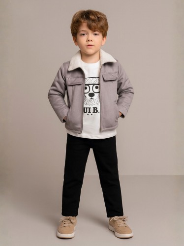 جاكيت ولادي بأزرار وأكمام طويلة للأطفال لون رمادي