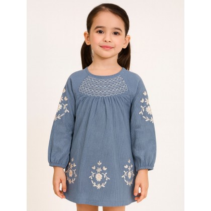 فستان بناتي بأكمام طويلة لون أزرق