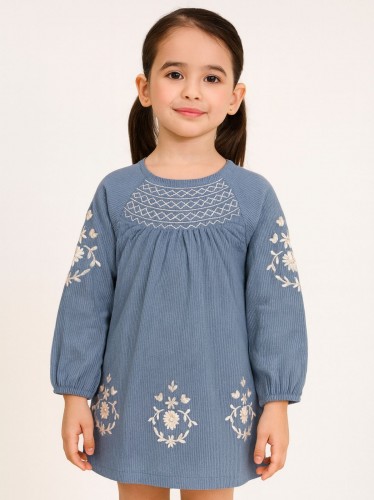 فستان بناتي بأكمام طويلة لون أزرق