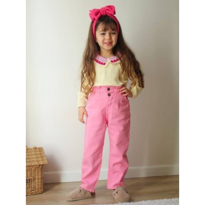 طقم بناتي بلوزة وبنطلون لون زهري
