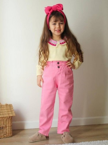 طقم بناتي بلوزة وبنطلون لون زهري