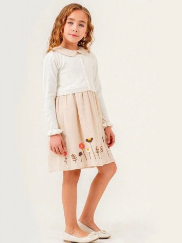 فستان بناتي لون بيج