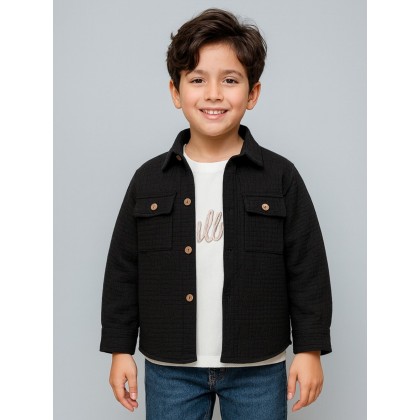جاكيت ولادي بأزرار وأكمام طويلة للأطفال لون أسود