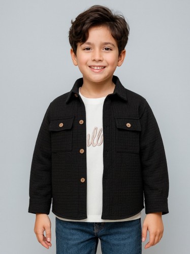 جاكيت ولادي بأزرار وأكمام طويلة للأطفال لون أسود