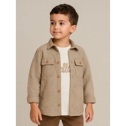 جاكيت ولادي بأزرار وأكمام طويلة للأطفال لون بيج