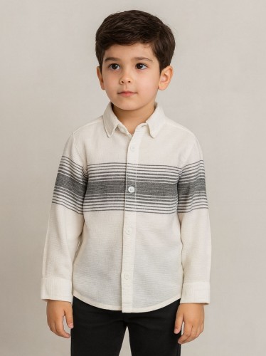 جاكيت ولادي بأزرار وأكمام طويلة للأطفال لون أبيض وأسود