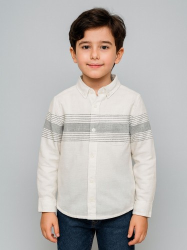 جاكيت ولادي بأزرار وأكمام طويلة للأطفال لون أبيض وأخضر