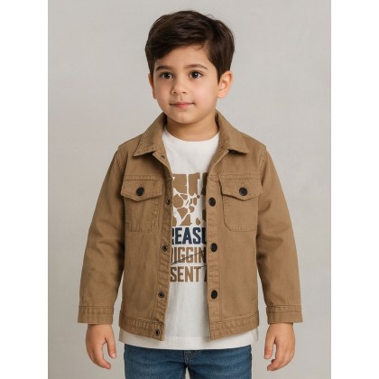 جاكيت ولادي بأزرار وأكمام طويلة للأطفال لون بيج