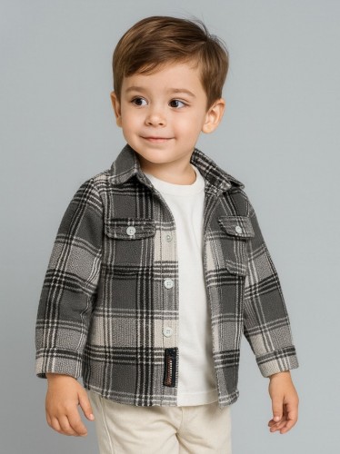 جاكيت ولادي بأزرار وأكمام طويلة للأطفال لون رمادي