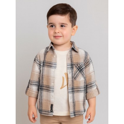 جاكيت ولادي بأزرار وأكمام طويلة للأطفال لون بيج