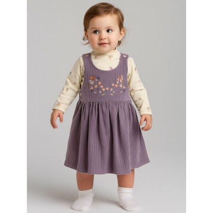 فستان لون نهدي مع بلوزة بيضاء