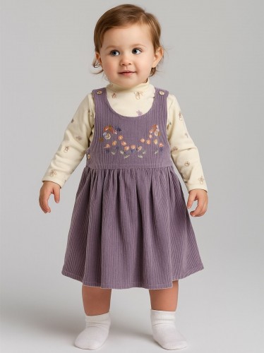 فستان لون نهدي مع بلوزة بيضاء