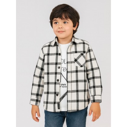 جاكيت ولادي بأزرار وأكمام طويلة للأطفال مقلم لون أسود وأبيض