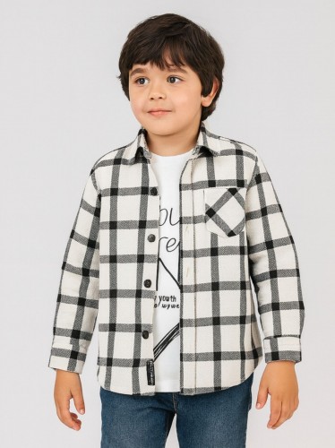 جاكيت ولادي بأزرار وأكمام طويلة للأطفال مقلم لون أسود وأبيض