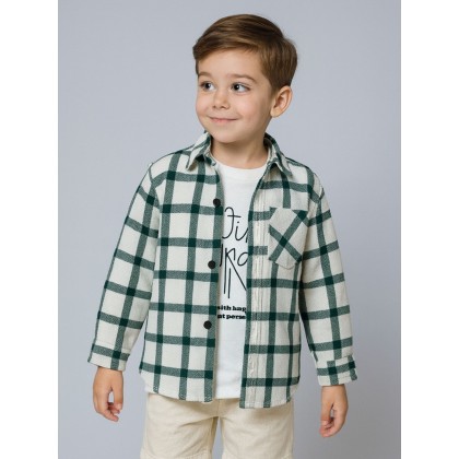 جاكيت ولادي بأزرار وأكمام طويلة للأطفال مقلم لون أخضر وأبيض