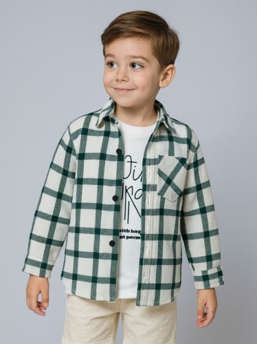 جاكيت ولادي بأزرار وأكمام طويلة للأطفال مقلم لون أخضر وأبيض