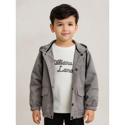 جاكيت ولادي بأزرار وأكمام طويلة لون سكني