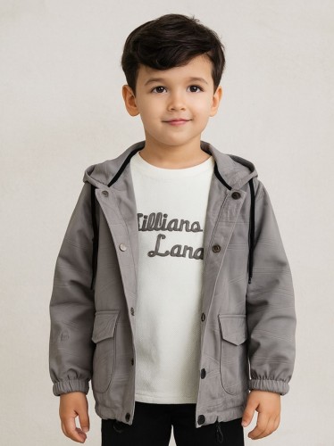 جاكيت ولادي بأزرار وأكمام طويلة لون سكني