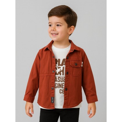 جاكيت ولادي بأزرار وأكمام طويلة للأطفال لون كرميدي