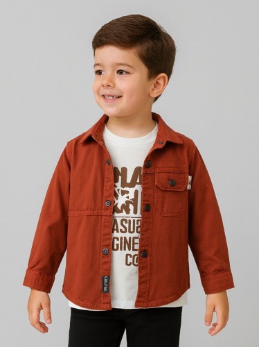 جاكيت ولادي بأزرار وأكمام طويلة للأطفال لون كرميدي