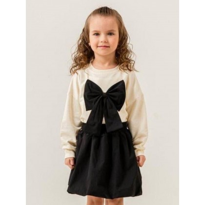 طقم بناتي فستان وتنورة أبيض وأسود