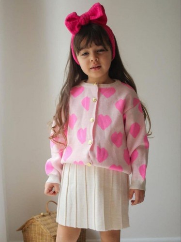 طقم بناتي فستان وتنورة أبيض وزهري