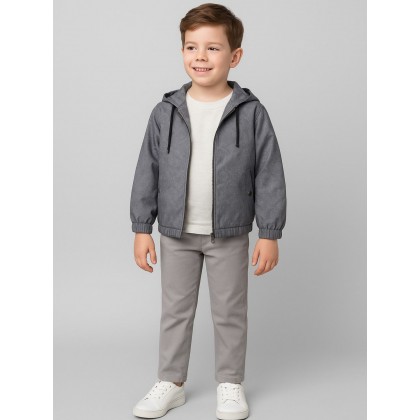 سترة شتوية مع طاقية للأطفال لون سكني 