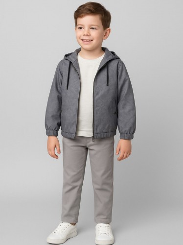 سترة شتوية مع طاقية للأطفال لون سكني 