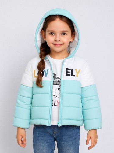 سترة شتوية مع طاقية للأطفال لون تركواز