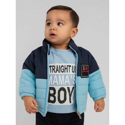 سترة شتوية مع طاقية للأطفال لون كحلي وازرق فاتح 